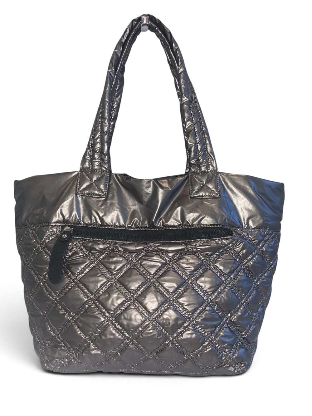 Sondra Roberts Squared - Metallic Quilted Puffer Tote Bag (Gunmetal/Silver Y2K)